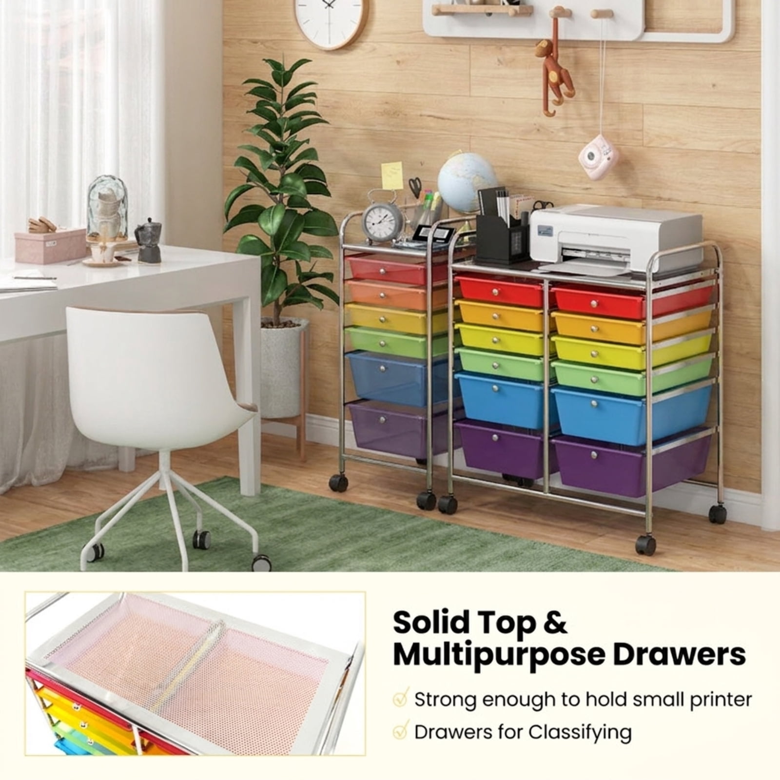 Furnibear 12 Drawers Rolling Cart Storage Scrapbook Paper Organizer Bins Multi for Home Office Craft Room Classroom, Transparent Multicolor