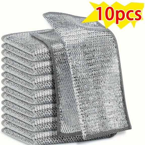 10-Pack Multi-Purpose Metal Miracle Cleaning Cloths, Enlarged Dishwashing Scrub Pads, Kitchen Wipers for Dry and Moist Use – Mesh Microfiber Towels Suitable for Metals & Utensils