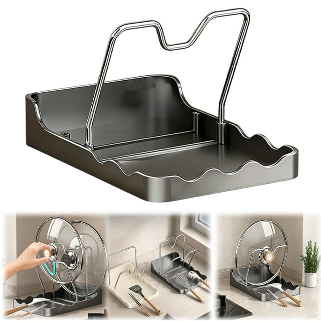Repose-cuillère en Acier Inoxydable Basdi Support de Couvercle de Pot de Cuisinière en Acier Inoxydable & Support d'Ustensiles - Repose-Cuillère Résistant à la Chaleur pour Comptoir de Cuisine, Base en Pp pour Stabilité, Support d'Ustensiles de Comptoir