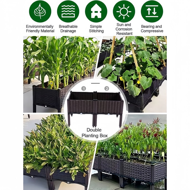 2Pcs Rattan Outdoor Planting Box, Raised Garden Bed, Garden Plant Boxes for Vegetables, Flowers