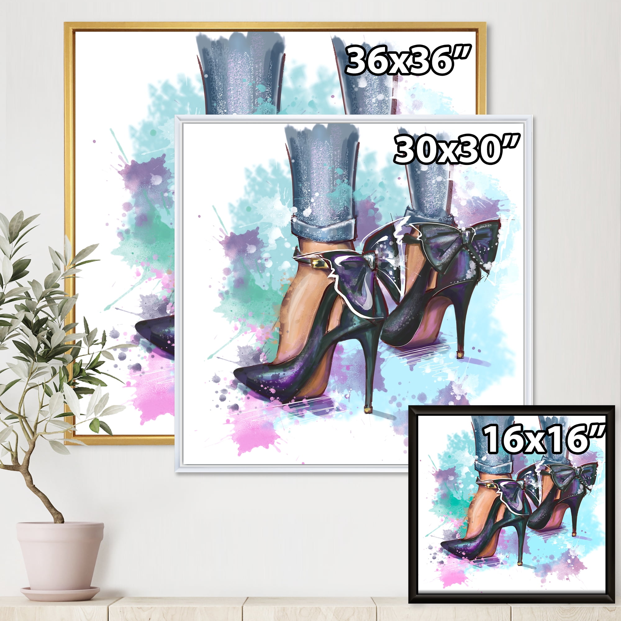Designart 'Bright Colorful Trendy Woman Fashion Shoes' Modern Framed Canvas Wall Art Print