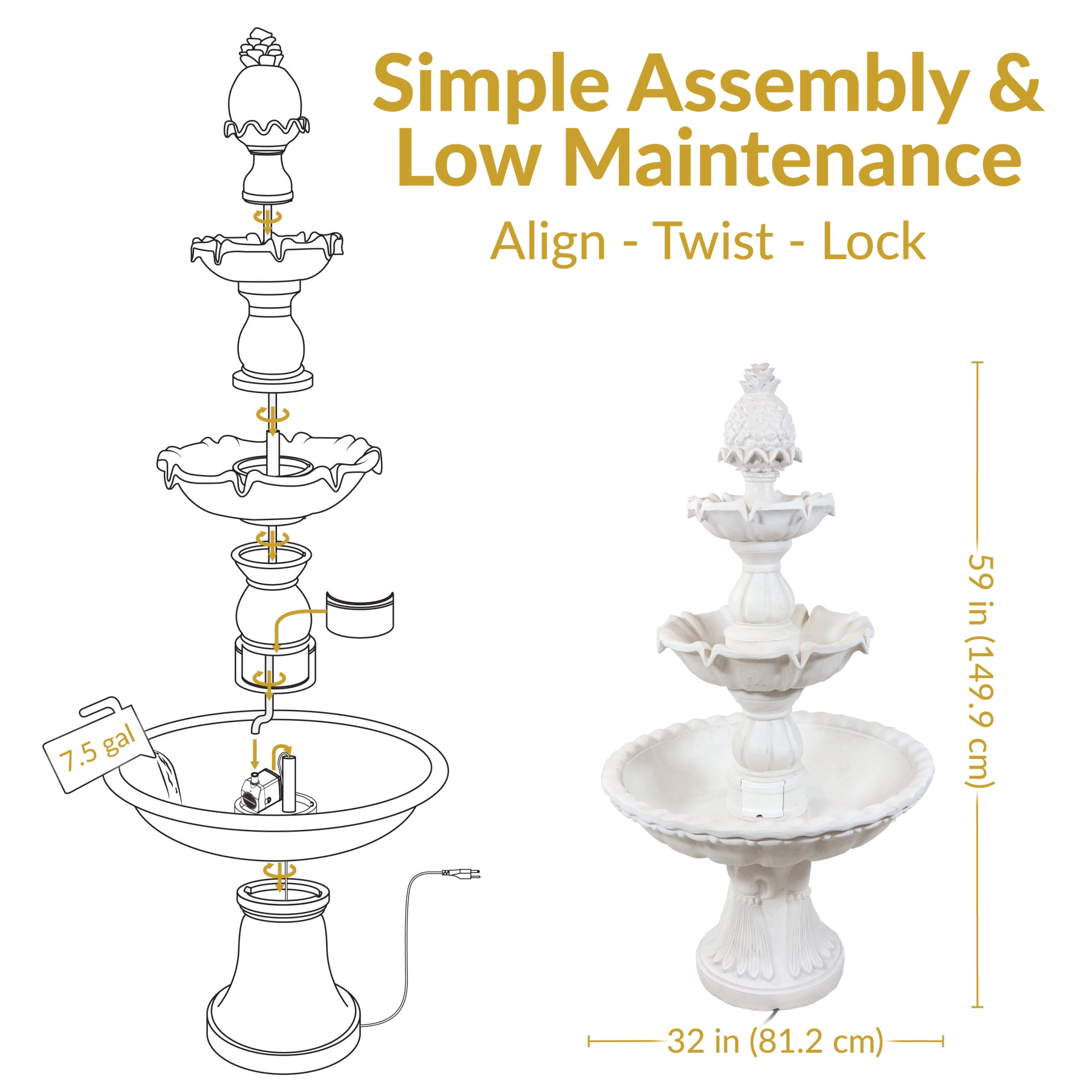 Sunnydaze Welcome Traditional Deep Espresso Fiberglass 3-Tier Outdoor Water Fountain