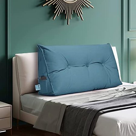 Large Reading Bed Rest Pillow - Triangular Headboard Wedge Pillows, Backrest Positioning Support, Extra Filling With Washable Velvet Cover (Teal Blue, Size (39 X 20 X 8 Inch))