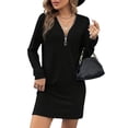 thumbnail image 3 of Womens Sweater Dress 1/4 Zip Ribbed Knit Texture Long Sleeve Casual Bodycon Fall Jumper Midi T-Shirt Dresses, 3 of 6