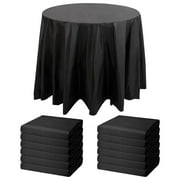 Juvale 12-Pack Black Plastic Tablecloth - 84-Inch Round Disposable Table Cover, Fits up to 72-Inch Round Tables, Black Themed Party Supplies