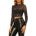 thumbnail image 5 of INSPIRE CHIC Valentine's Day Women's Crop Top Semi-Sheer Mesh Long Sleeve Crew Neck Blouse XS Black, 5 of 9