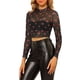thumbnail image 4 of INSPIRAR CHIC Día de San Valentín Top Corto de Mujer Semi-Translúcido de Manga Larga Cuello Redondo Blusa M Negra, 4 of 8