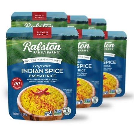 Ralston Family Farms Indian Spice Basmati Rice, 8.5 OZ, Ready in 90 Seconds, 6 Pack