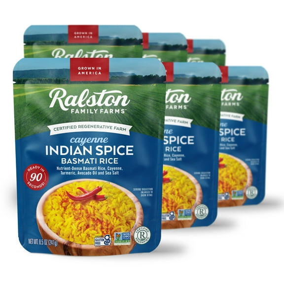 Ralston Family Farms Indian Spice Basmati Rice, 8.5 OZ, Ready in 90 Seconds, 6 Pack
