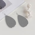 thumbnail image 4 of Faux Leather Teardrop Earrings Black White Mosaic Vertical Stripes Printed Dangle Earrings Lightweight Drop Earrings, 4 of 6