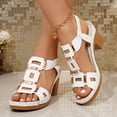 thumbnail image 3 of Rokment Womens Metallic Buckles Dressy Sandals Ladies Fashion Casual Leather Comfortable Platform Chunky Stackable High Heels Slingback Dress Summer Shoes White Size 9.5, 3 of 5