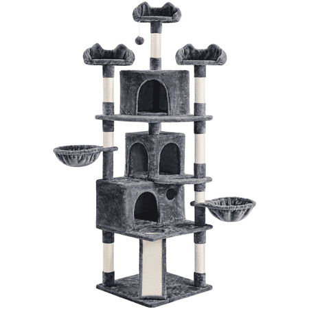 Easyfashion 76.5inch Large Cat Tree Tower with 3 Condos  Dark Gray