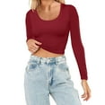 thumbnail image 2 of Arlun Womens Long Sleeve Crop T Shirts Crewneck Soft Comfortable Stretch Slim Fit Tops Casual Solid Color Basic Thin Breathable Pullovers Red XL, 2 of 6