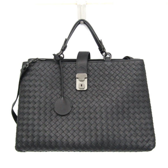 Pre-Owned Bottega Veneta Intrecciato Rome Leather Handbag,Shoulder Bag Black