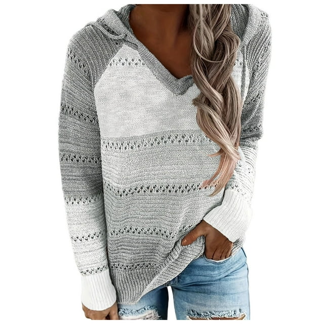TINZ Manches Longues Blouse Chandail Hauts à Capuche Patchwork Mode Décontractée Col en V sous-Vêtements Thermiques pour Femmes Hauts Thermiques Manches Longues avec Design Manches Longues Thermiques pour Femmes
