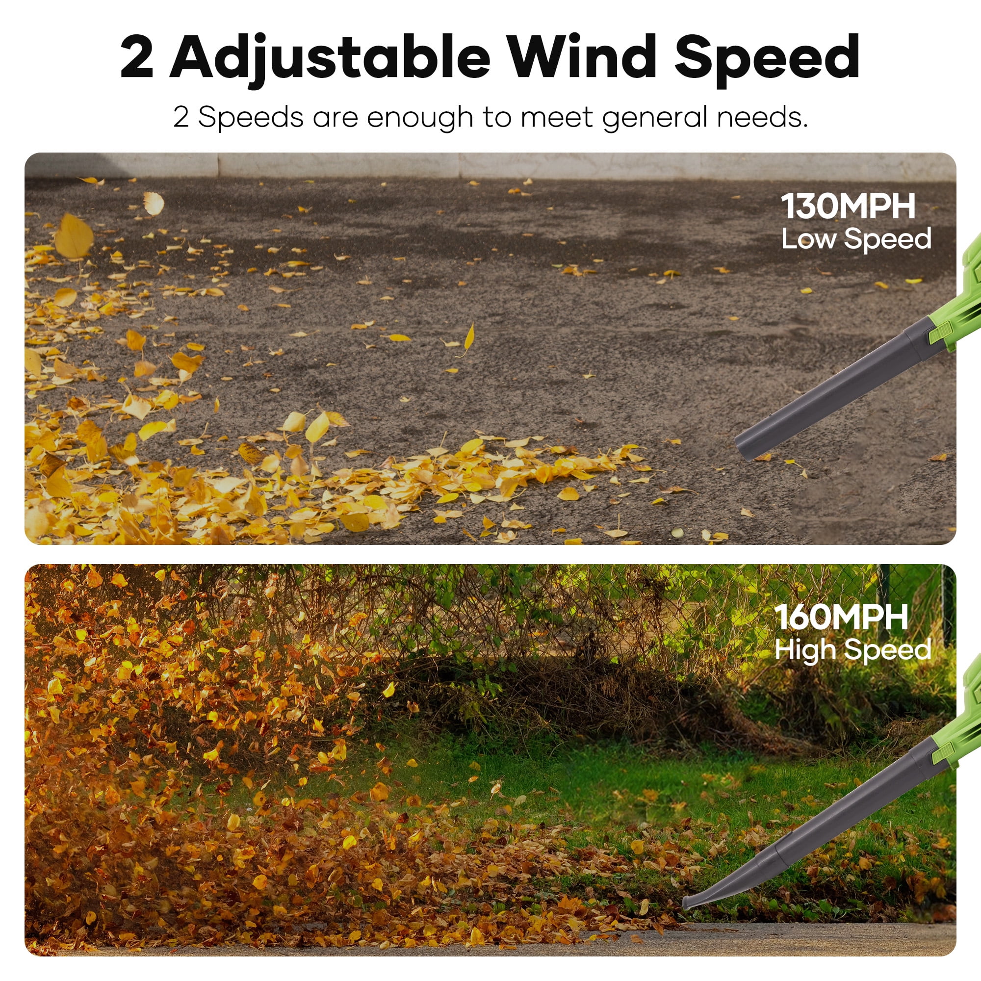Naipo 150MPH Cordless Leaf Blower for Lawn Care, Battery Leaf Blower, 2 In 1 Blower & Inflator/ Deflator, Lightweight Cordless Electric Leaf Blower with 2 X 2.0Ah Battery and Charger, Green