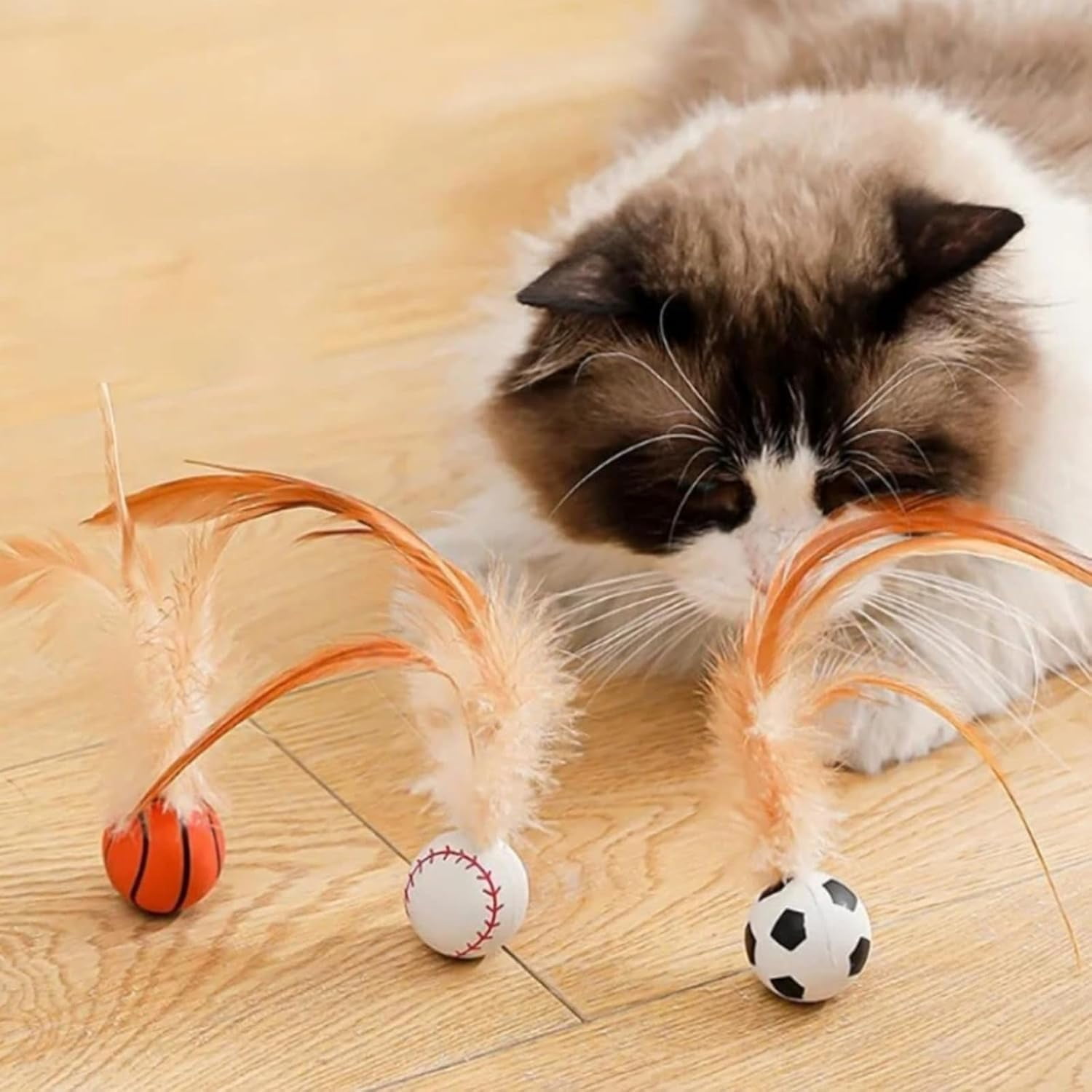 Celery Pets Cat Toy, Interactive Feather Ball Toy Set for Cats, Bouncy Tails Cat Toys, Feather Ball Toy for Cats, Bouncy Balls for Cats, Feather Bouncy Ball Cat Toy (Set*A+B)