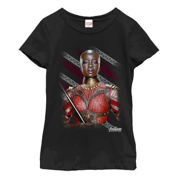 Girl's Marvel Avengers: Infinity War Okoye Stripe  Graphic Tee Black X Large