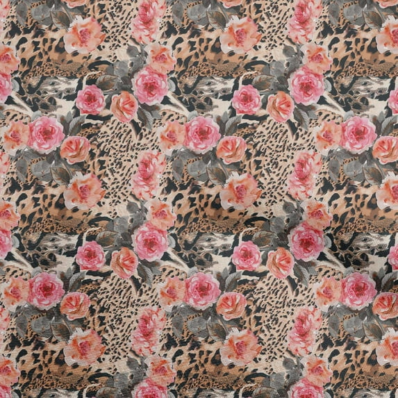 oneOone Cotton Cambric Red Fabric Animal Skin With Floral Quilting Supplies Print Sewing Fabric By The Yard 56 Inch Wide