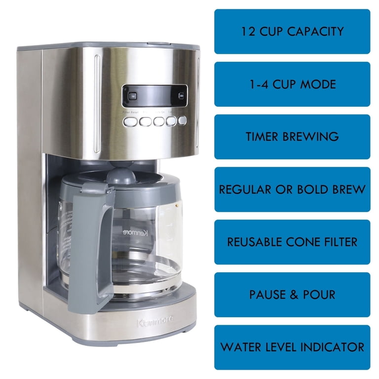 Kenmore Aroma Control 12-Cup Programmable Coffee Maker with Strong Brew  Selector, Stainless steel