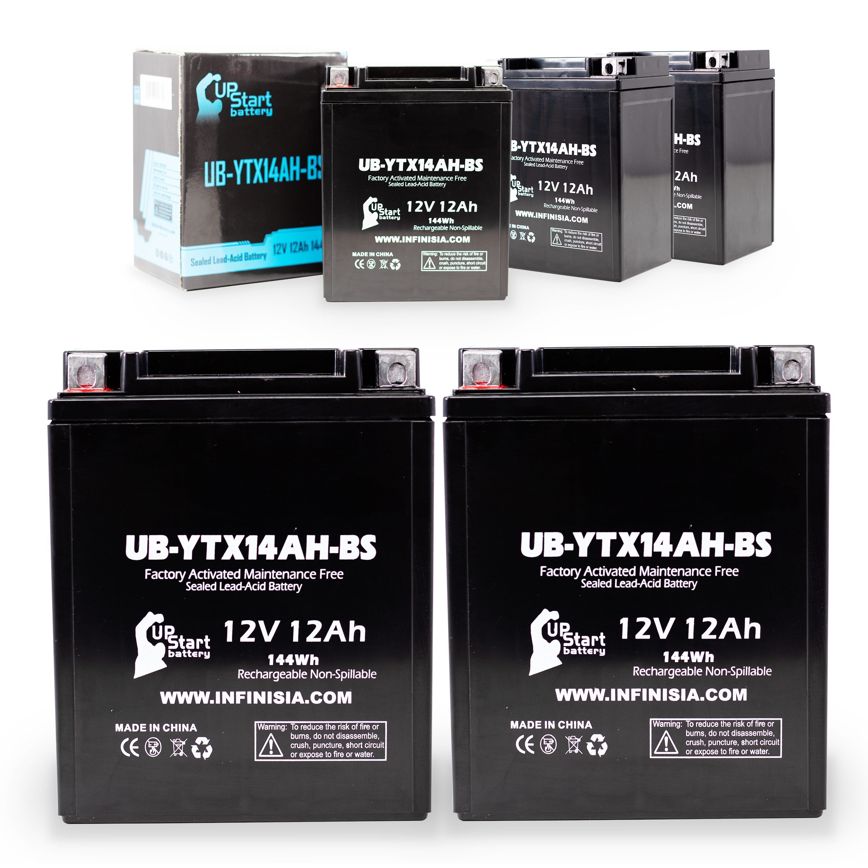 5-Pack UB-YTX14AH-BS Battery Replacement for 1984 Yamaha YTM200, E, ER Tri Moto 200 CC ATV - Factory Activated, Maintenance Free, Motorcycle Battery - 12V, 12AH, UpStart Battery Brand