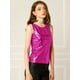 thumbnail image 2 of Allegra K Camiseta sin mangas con cuello en U, elástico, ajustado, brillante y metálico brillante para mujer Rosa roja XS, 2 of 6