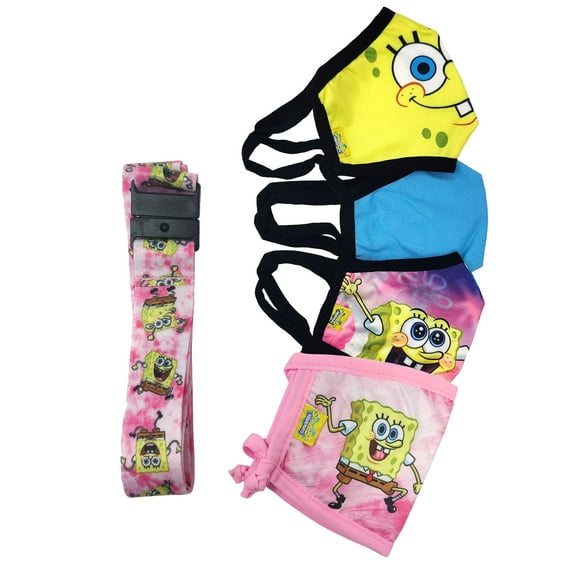 Kids Spongebob Squarepants Patrick Reusable Face Masks w/ Pink Strap 4 Pack