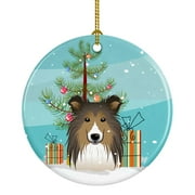 Carolines Treasures BB1614CO1 Christmas Tree and Sheltie Ceramic Ornament, 3 in, multicolor