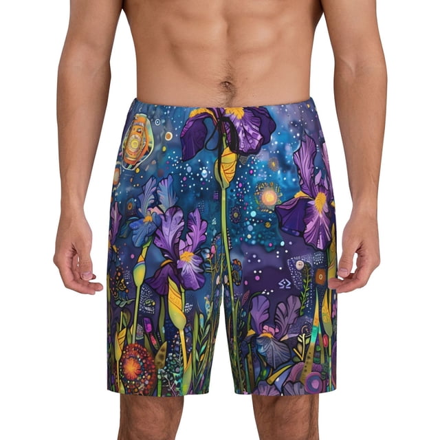 Fotbe Cosmic Purple Irises Pantalones Cortos de Pijama para Hombre, Ropa de Dormir, Pantalones de Pijama Cortos para Hombre-3X-Large