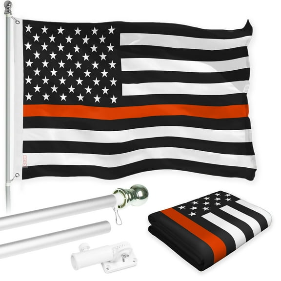 G128 Combo Pack: Flag Pole 6 FT Silver Tangle Free & Thin Orange Line Flag 3x5 FT Brass Grommets Printed Polyester (Flag Included) Aluminum Flag Pole