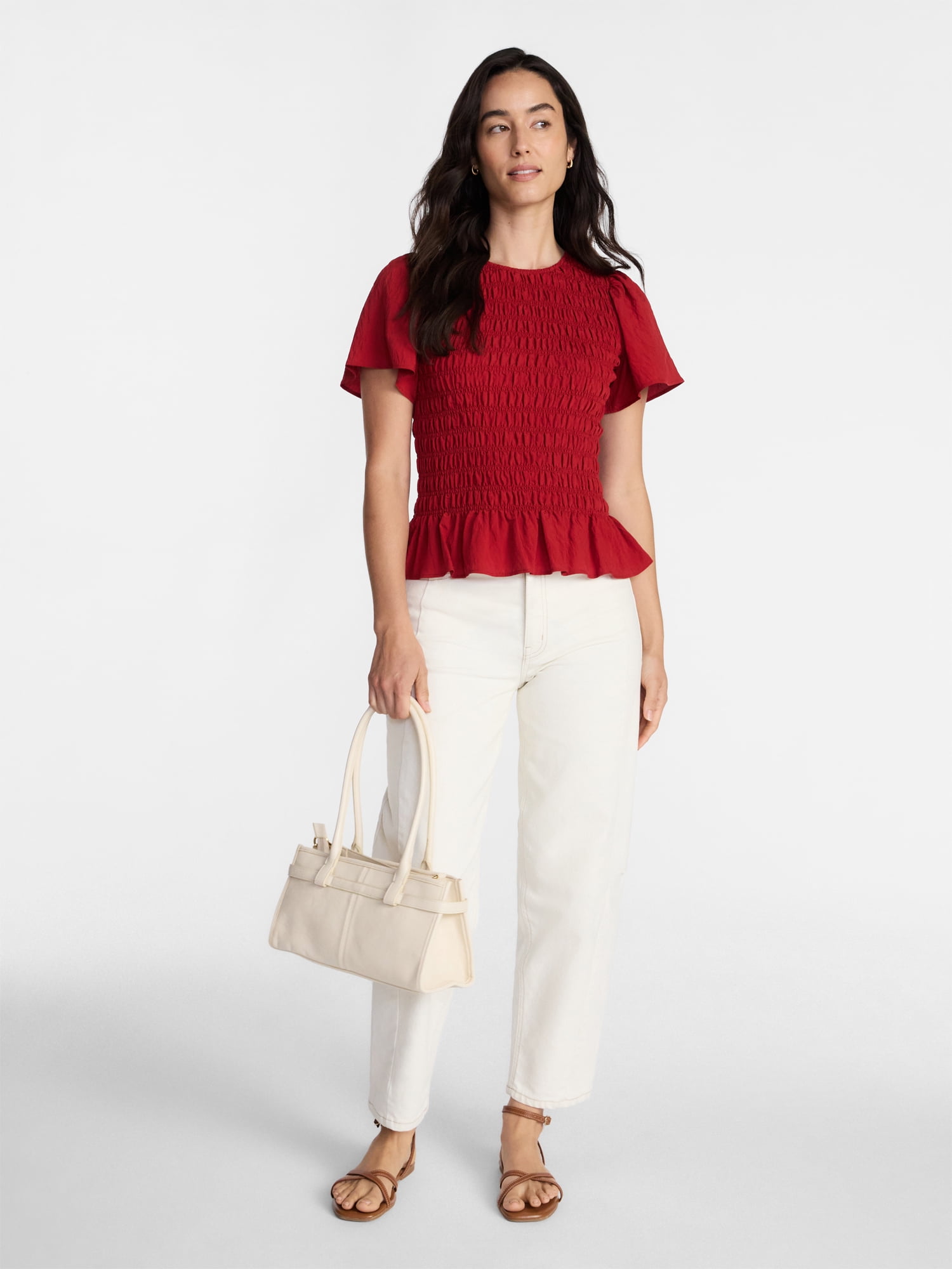 Time and Tru Women's Smocked Top with Short Puff Sleeves, Sizes XS-XXXL