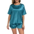 thumbnail image 7 of BEOEOSY Womens Silk Satin Pajama Sets Short Sleeve Pjs O Neck Pajamas for Women,Peacock Blue, XL, 7 of 7
