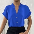thumbnail image 4 of Hauts pour Femmes de Couleur Unie à Boutons T-Shirts Blouse à Col en V, 4 of 9