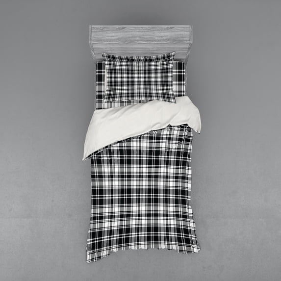 Abstract Duvet Cover Set, British Tartan Celtic Pattern with Vertical Horizontal Symmetric Stripes Image, Bedding Set with Shams and Fitted Sheet, 3 Sizes, by Ambesonne