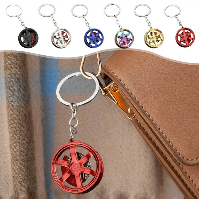 Vacemry 6Pcs Car Wheel Keychain, Alloy Tire Rim Keychain Pendant, Car Parts Model Key Chain, Car Keyring Pendant, Gift Pendants for Men Women, Car Keys Decor