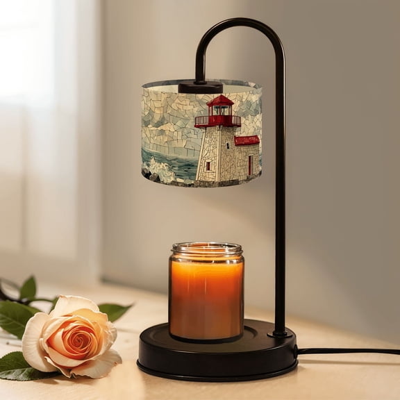 Candle Warmer Lamp with Timer Dimmer Mosaic Lighthouse by Ocean Stormy Sky Candle Lamp Warmer for Jar Candle with 4 Bulbs Gifts for Women House Warming Gifts