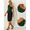 thumbnail image 2 of DARING DIVA Women's One Shoulder Top Bow Ruffled Peplum Top XS Dark Green, 2 of 6