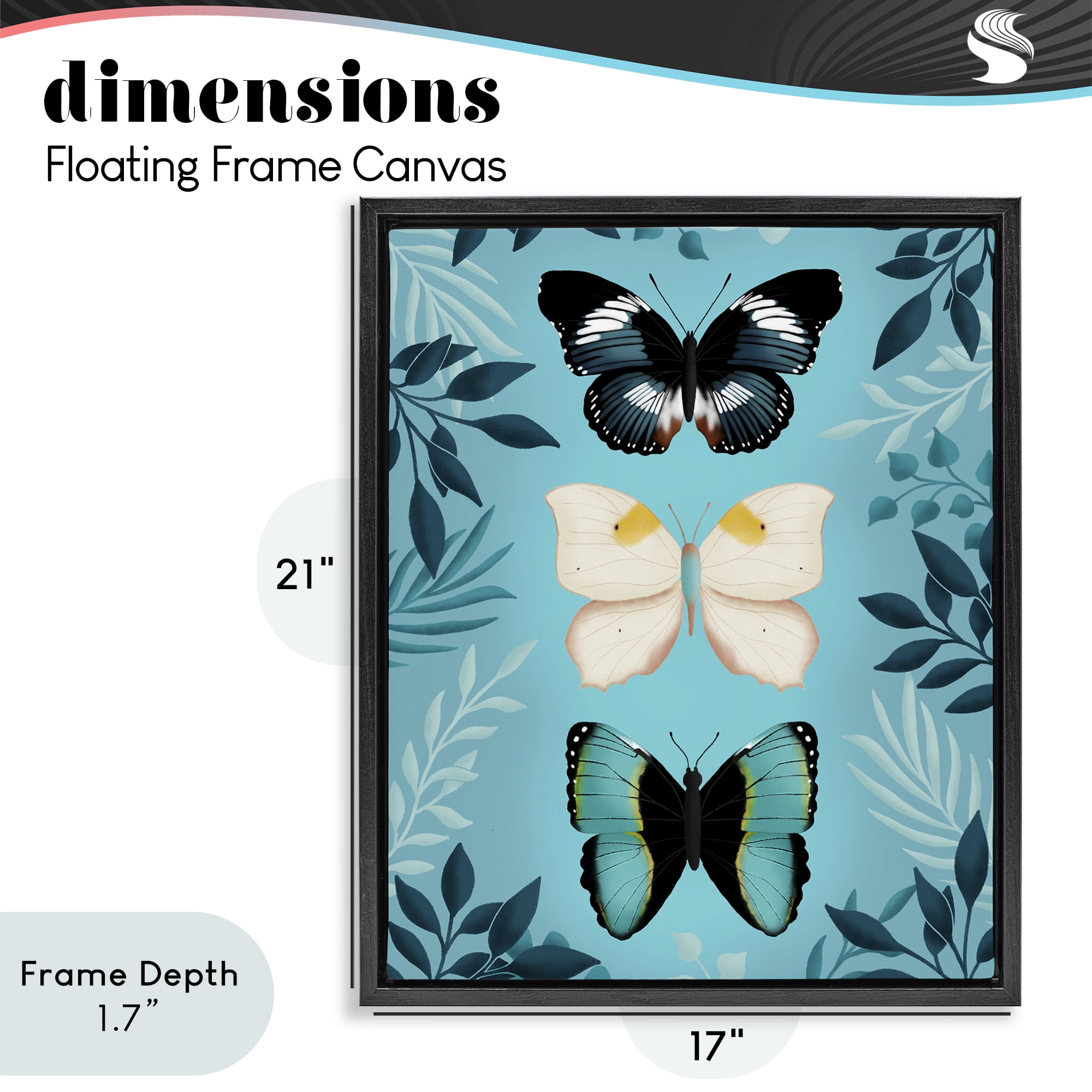 Stupell Industries Three Exotic Blue Butterflies Black Framed Floater Canvas Wall Art, design by Metka Hiti