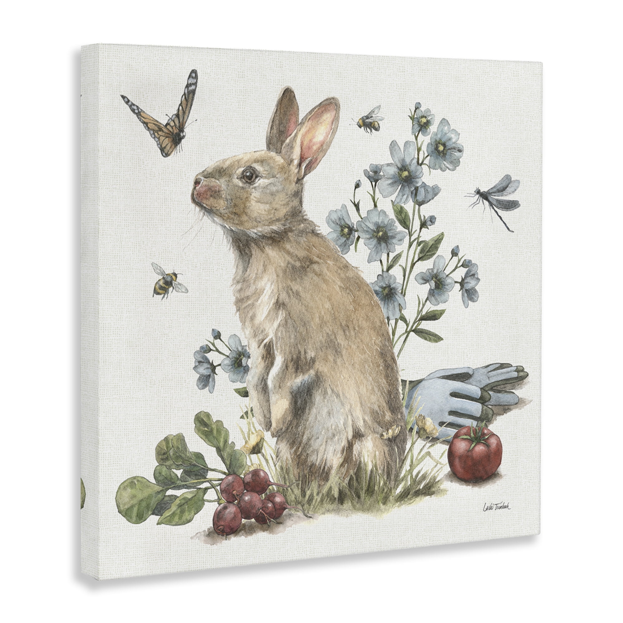 Stupell Industries Garden Patch Bunny Animals & Insects Painting Gallery Wrapped Canvas Art Print Wall Art, 17 x 17