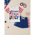 thumbnail image 2 of Infant Baby Boys Summer 4th of July Outfits Striped Short Sleeve Letter Print Tops + Shorts Set, 2 of 9