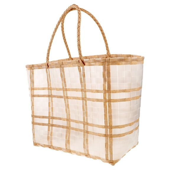 FRCOLOR Clear Shoulder Bag Women Straw Tote Bag Woven Summer Beach Bag Outdoor Storage Handbag for Picnic Beach Vacation Transparent