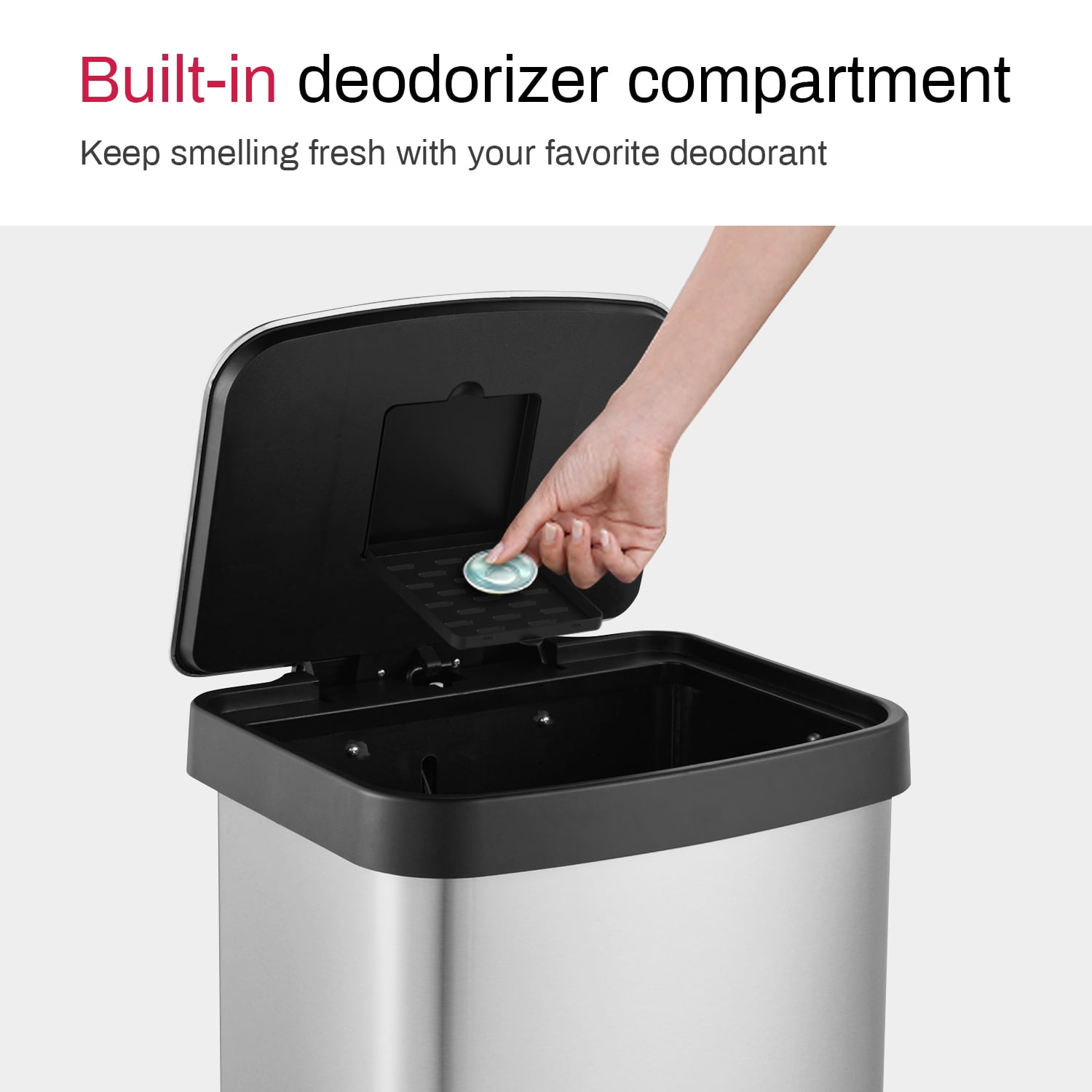 Innovaze 14.5 Gallon Trash Can, Stainless Steel Rectangular Step on Kitchen Garbage Can, Silver