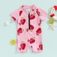 thumbnail image 2 of Bagilaanoe Toddler Baby Girl One-Piece Swimsuit Strawberry Print Short Sleeve Zipper Rashguard Swimwear 6M 9M 12M 18M 24M 3T Kids Jumpsuit Bathing Suit, 2 of 8