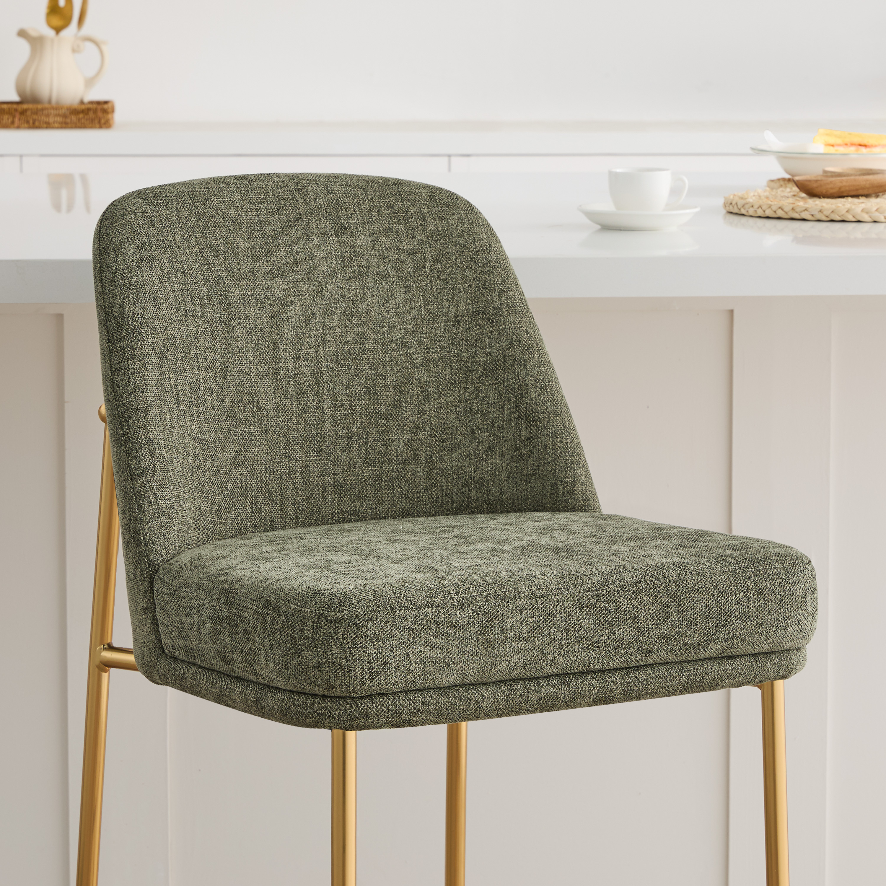 Spruce & Spring Modern 27-Inch Contemporary Counter Stool Set with Upholstered Seat and Metal Frame Set of 2, Moss Green Fabric