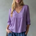 thumbnail image 4 of LVHAOGJOB Womens Oversized Shirts Pullover T Shirts V-Neck Long Sleeve Comfy Solid Color Tops for Juniors, 4 of 6