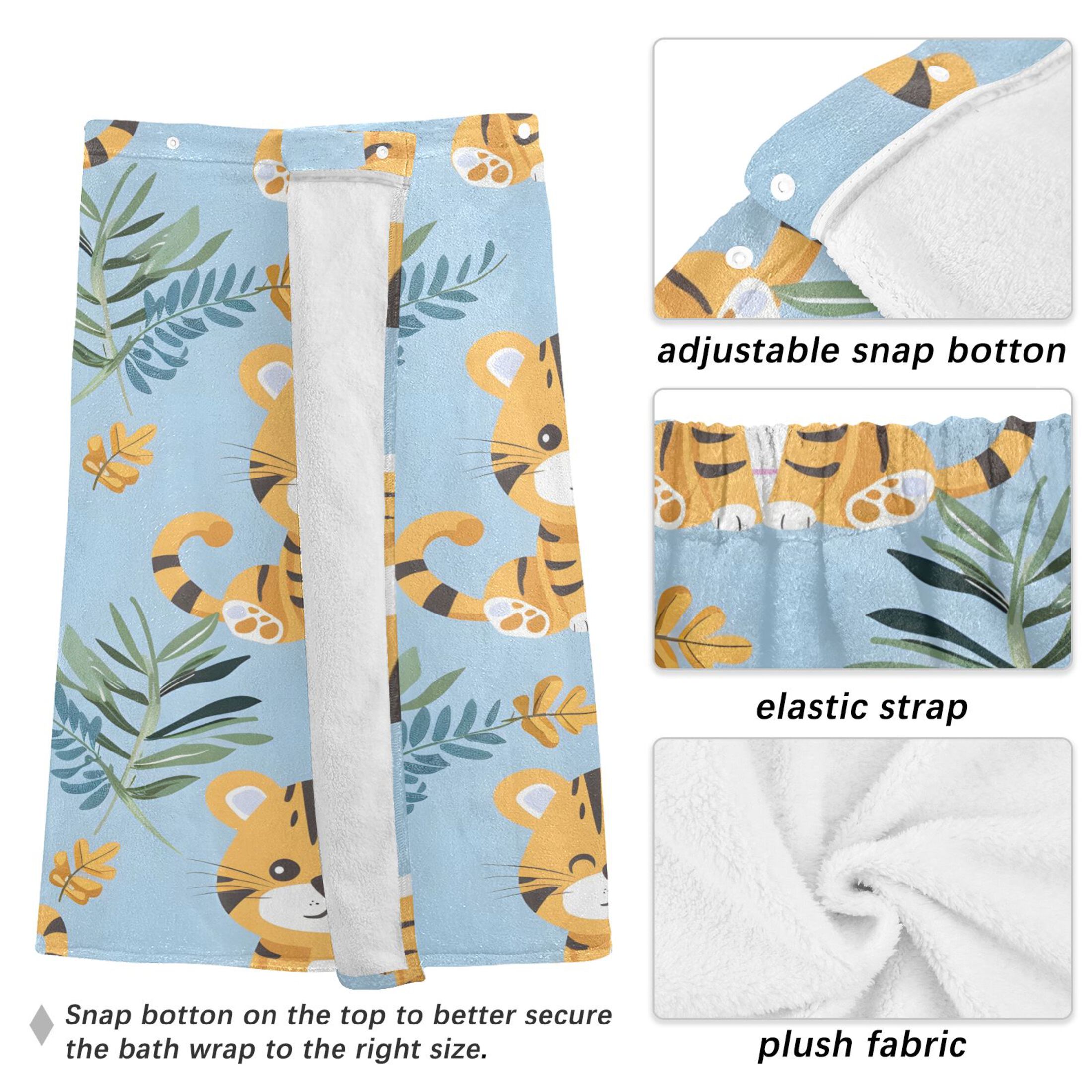 Mens Shower Wrap Adjustable Bath Wrap Towel Body Towels for Gym Shower Sauna Spa Cute Baby Tigers and Leaf 60x28