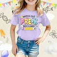 thumbnail image 2 of Toddler Girls Short Sleeve Tops Casual Cartoon Print Shirts Crewneck Tees Kids Back School Daily Wear Clothes Purple Size 4-5T, 2 of 4