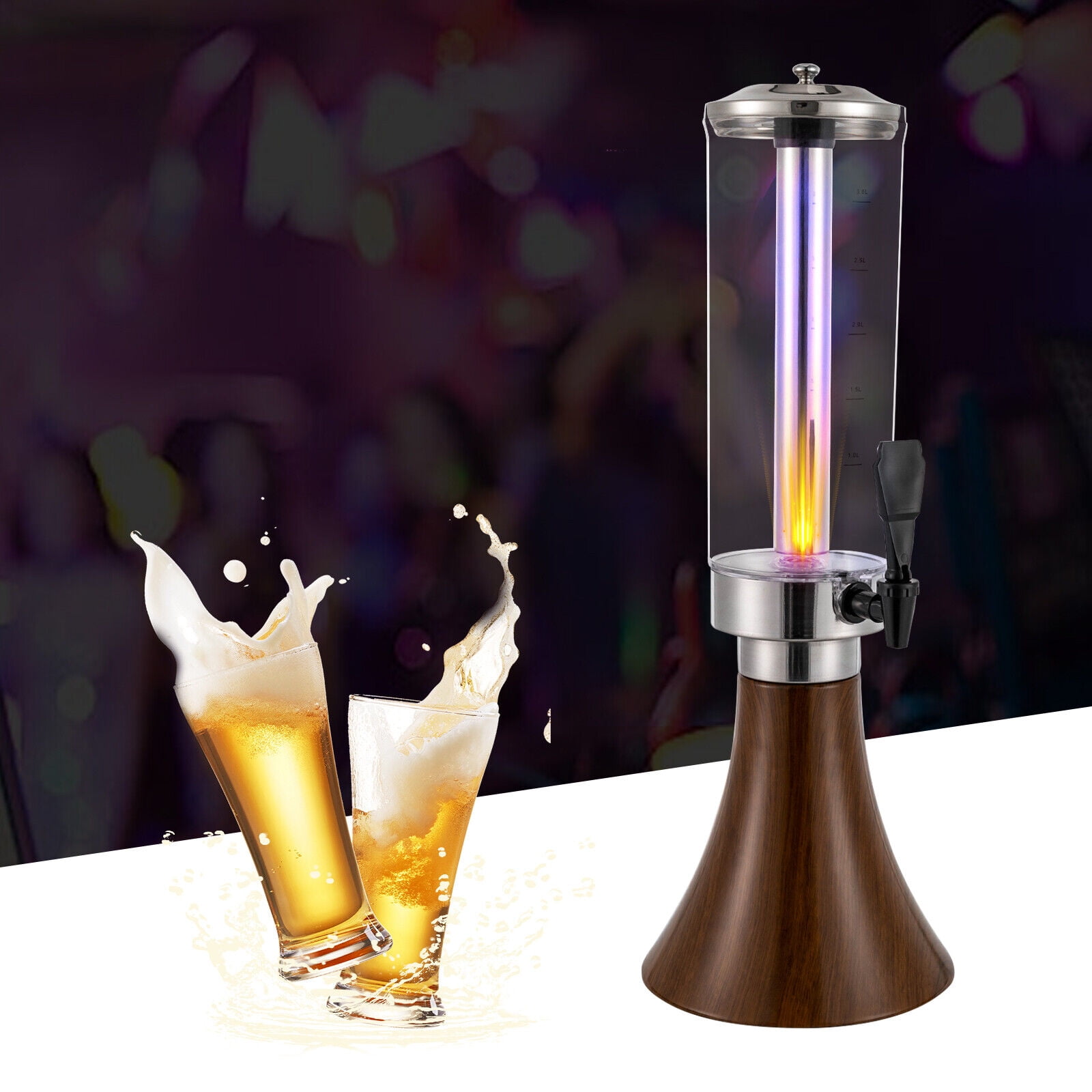 KK KMKGOKO Mimosa Tower, 3L/100oz Drink Tower Dispenser with Ice Tube and LED Light, Tabletop Beer Dispenser (1pc)