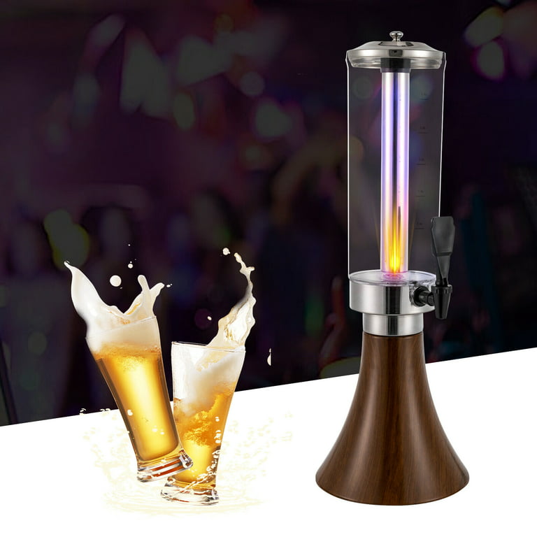 Beer Tower Dispenser, Commercial Cold Wine Beverage Dispenser Single Bowl  Juicer Dispenser with Ice Tube and LED Lights, Party Giraffe Tower,Black,3L