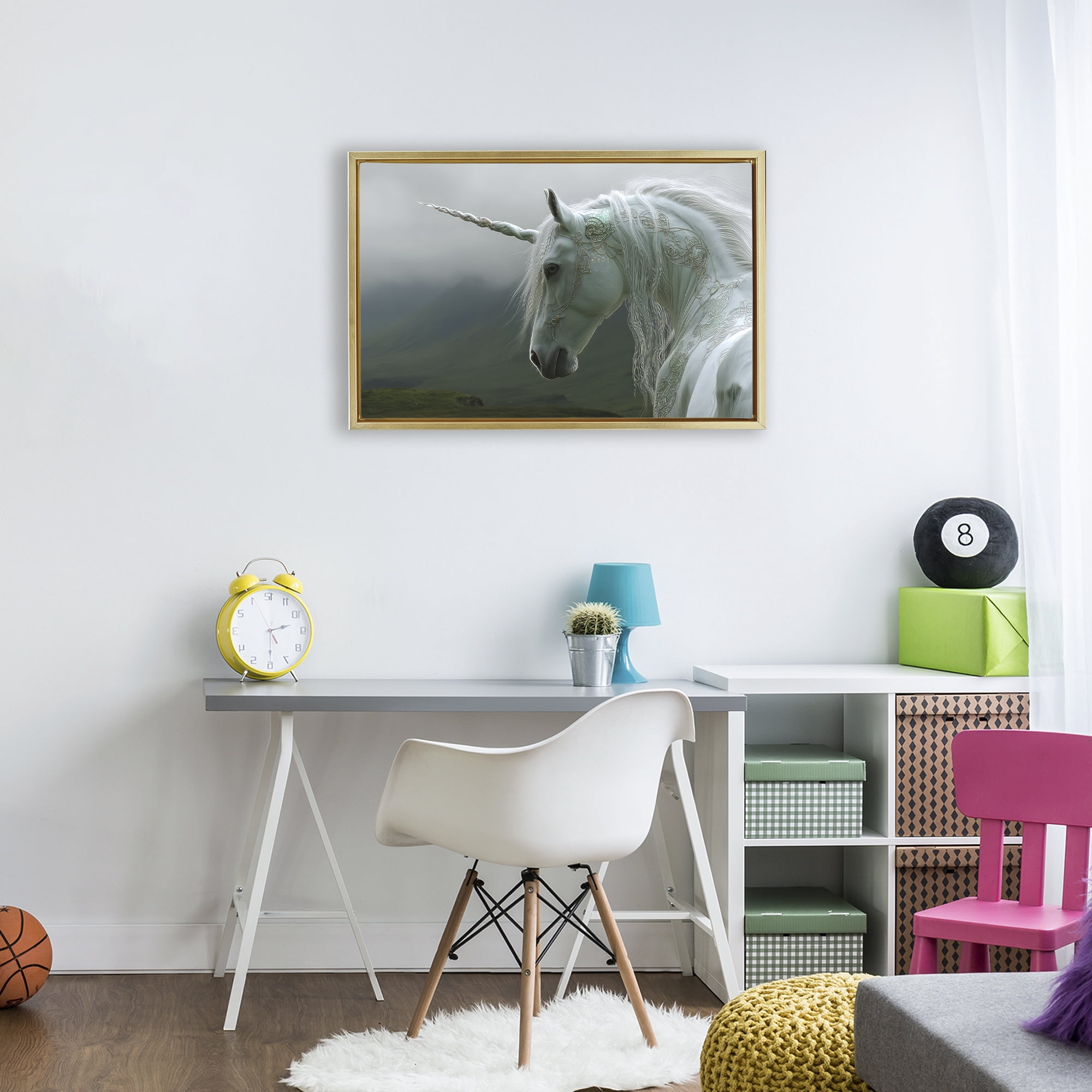Stupell Industries Dreamy Celtic Unicorn Gold Framed Floater Canvas Wall Art, design by The Wands Want